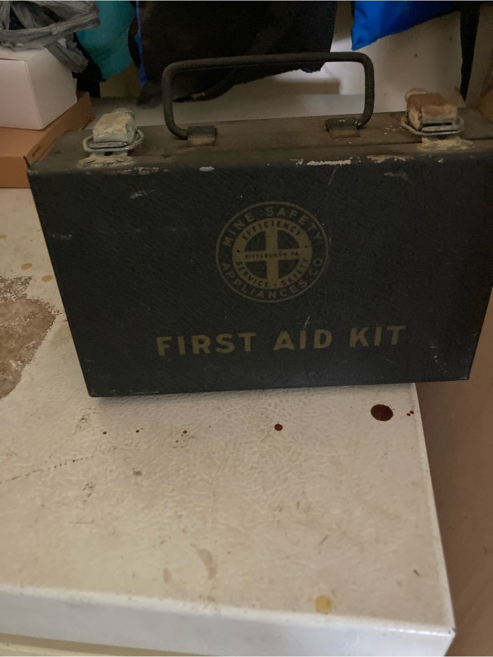 Vintage Black Metal First Aid Kit